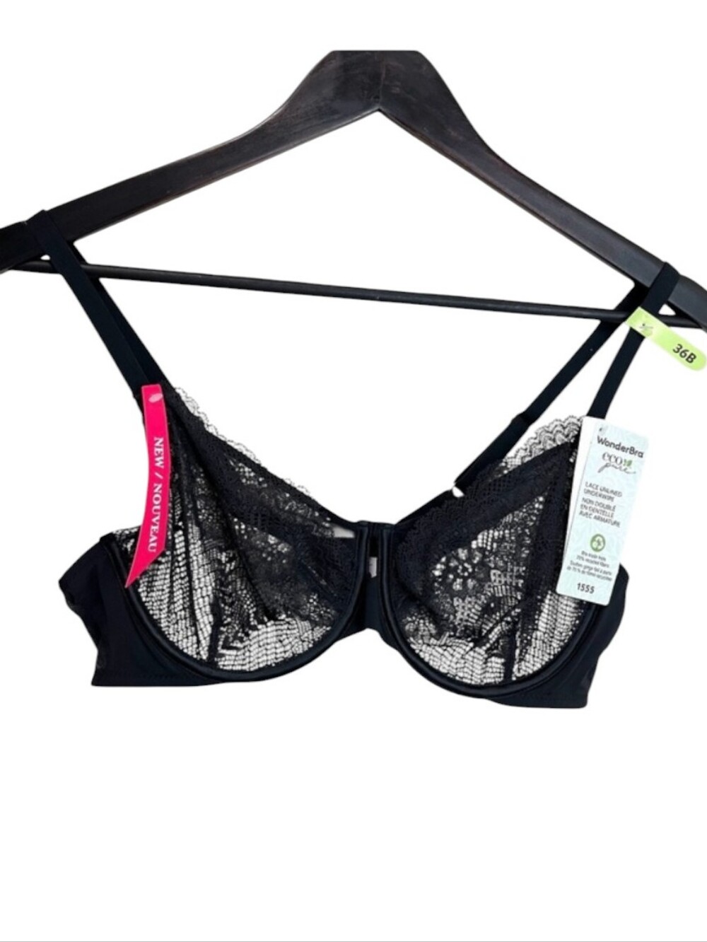 NWT Wonder Bra Eco Pure Lace Unlined Underwire Bra - Size 36B